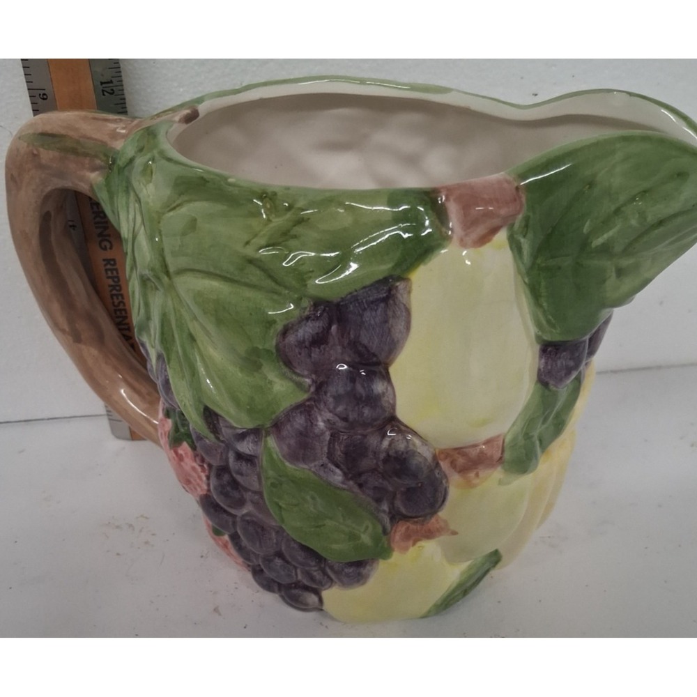 Vintage Hand Painted Italian Ceramic Purple Grapes Pitcher